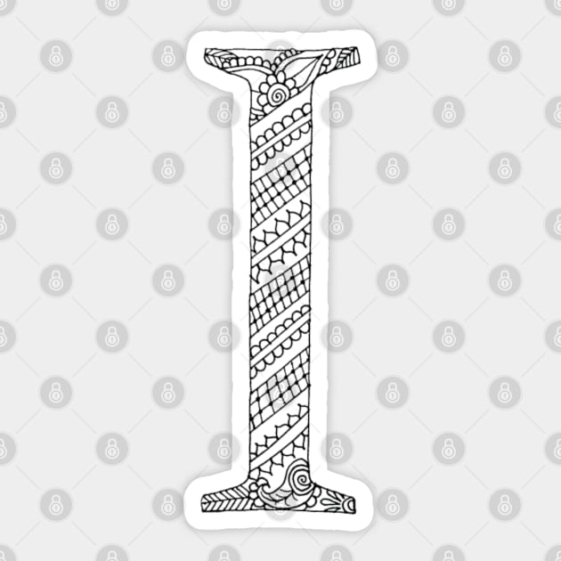 Henna Alphabet I / Henna Letter I - Black Henna Line Art Sticker by Tilila